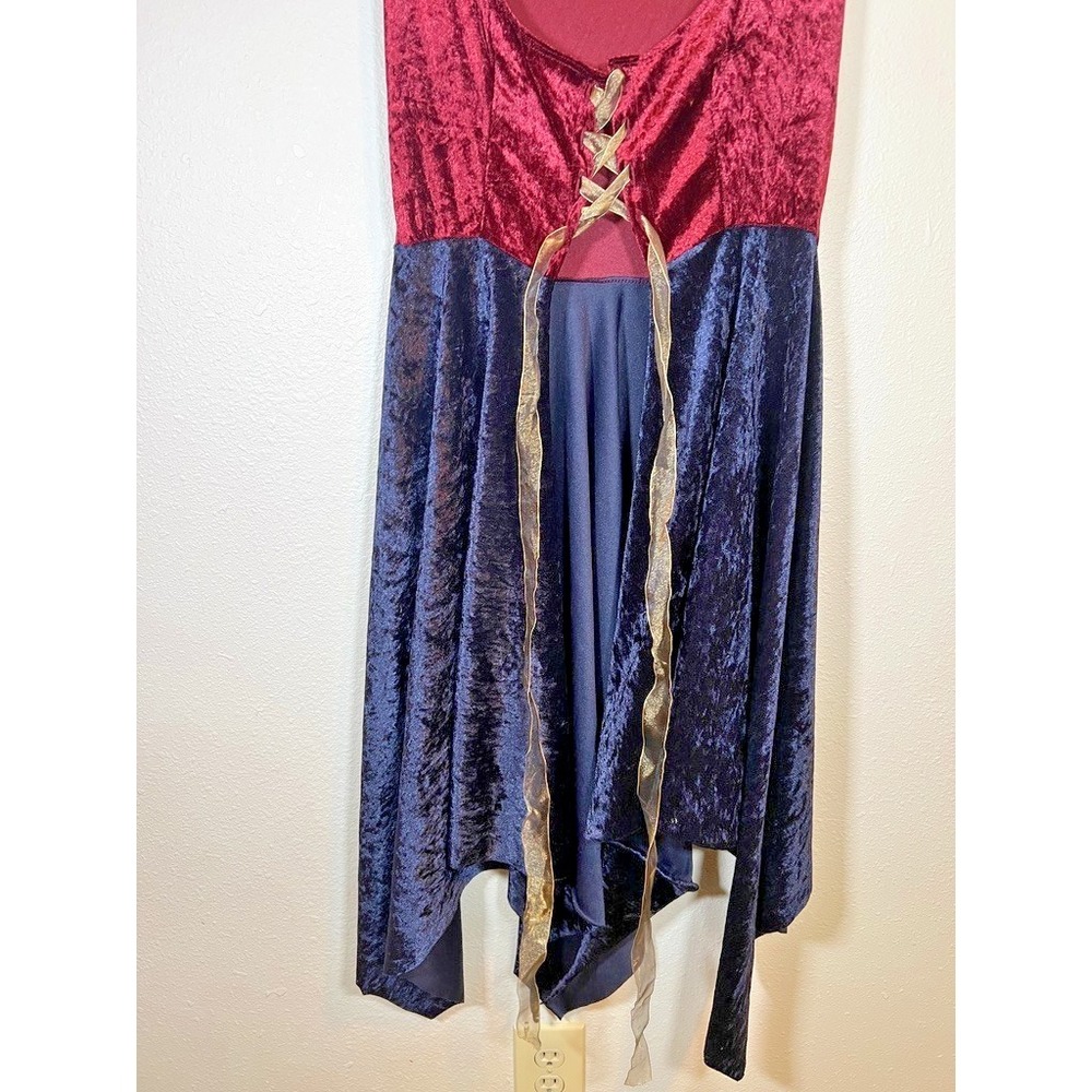 Dark Fairy Costume Overdress Burgundy & Blue Velvet Lace Up Fantasy Ren Faire - Picture 5 of 10